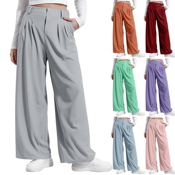 BXINGOHAI Women's Wide Leg Pants High Waisted Business Work Casual Trousers Summer Comfy Palazzo Pants with Pockets Mint Green M