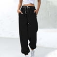 thumbnail image 1 of BXINGOHAI Women's Wide Leg Sweatpants Fleece Baggy Straight Leg Lounge Pants Fall Outfits Athletic Joggers with Pockets Black,M, 1 of 6
