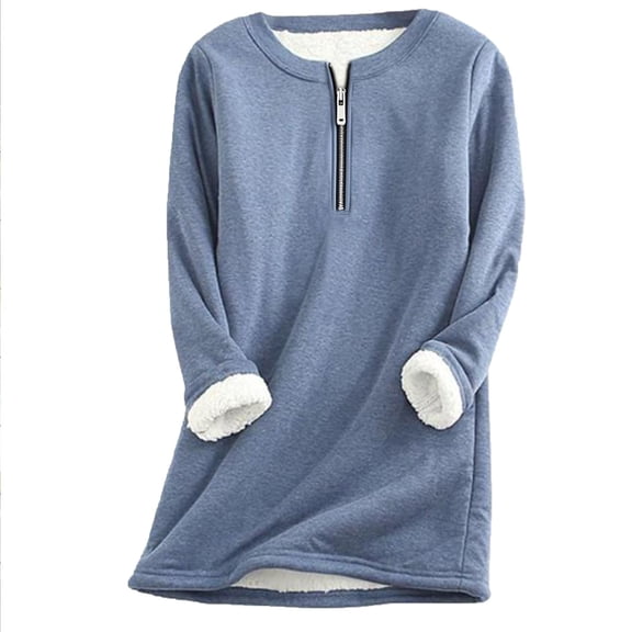 BXINGOHAI Women's Winter Warm Sherpa Lined Fleece Crewneck Sweatshirt Pullover Loungewear Tunic Tops Blue L
