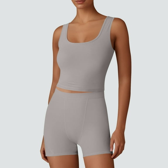 BXINGOHAI Women's Workout Sets Tank 2 Piece Seamless High Waist Gym Outfit Yoga Shorts Sets Gray S
