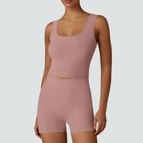 BXINGOHAI Women's Workout Sets Tank 2 Piece Seamless High Waist Gym Outfit Yoga Shorts Sets Pink L