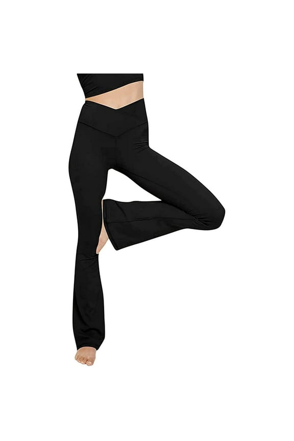 Women's Yoga Pants Crossover High Waisted Pants Wide Leg Workout Flare Pants Bootcut Work Pants Athletic Gym Long Pants Black,XL