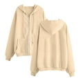 thumbnail image 1 of BXINGOHAI Women's Zip Up Hoodies Drawstring Long Sleeve Hooded Sweatshirts Basic Pullover Hoodies With Pocket Khaki,XL, 1 of 3