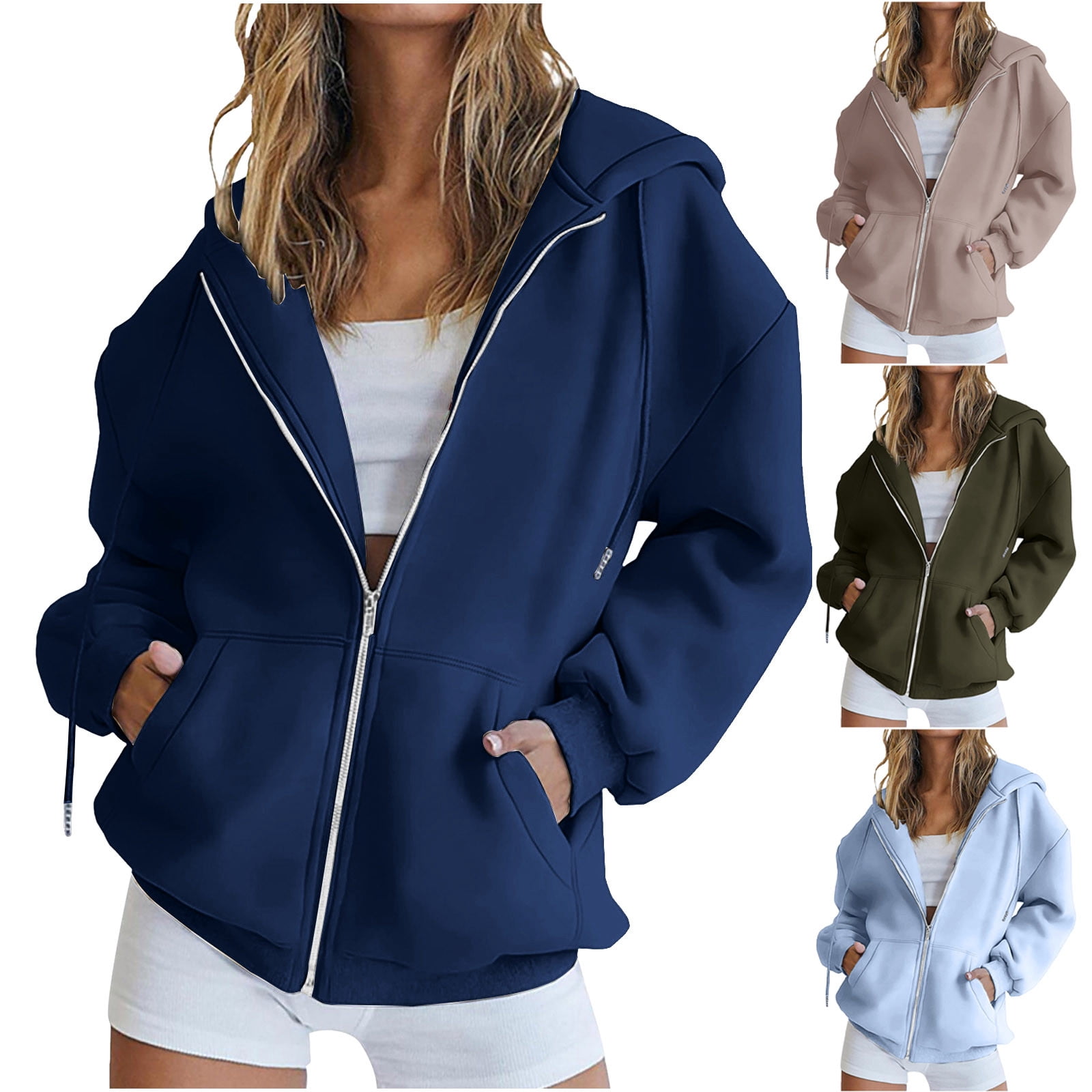 Zip Up Long Sleeve Hooded Jacket