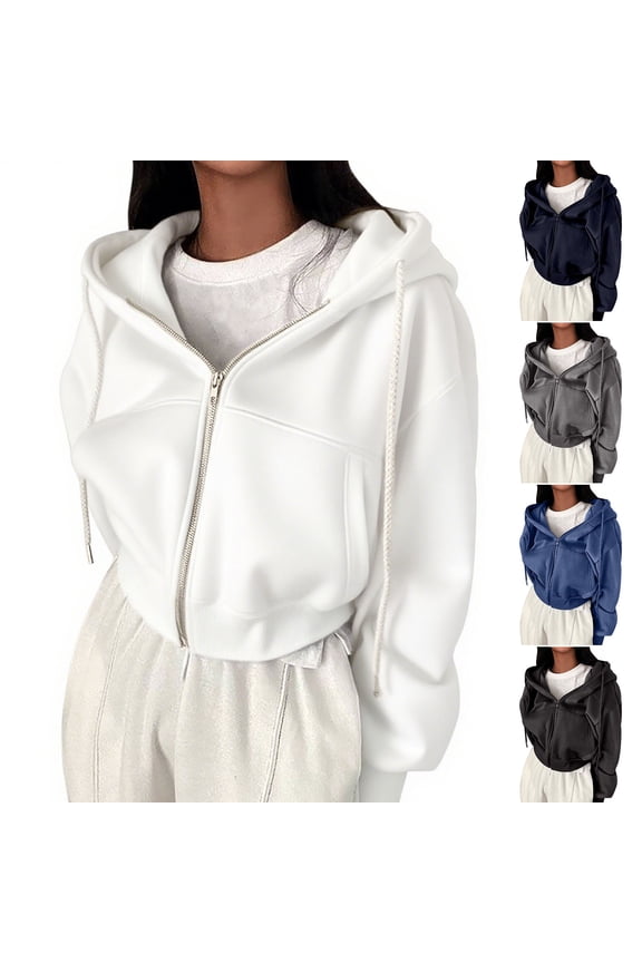 Women's Zip Up Y2K Hoodies Fall Fashion Long Sleeve Hooded Fleece Sweatshirts Casual Jacket Winter Clothes Gray 2XL