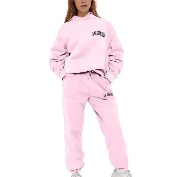 BXINGOHAI Womens 2 Piece Fleece Outfits Drawstring Pockets Sweatsuit Solid Long Sleeve Hoodie Sweatshirt With Jogger Pants Tracksuit Lounge Set Today Pink,XXL