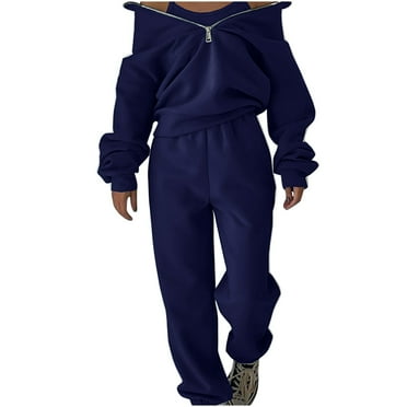BXINGOHAI Womens 2 Piece Sweatsuit Fashion Half Zipper Tracksuit Long Sleeve Sweatshirts and Sweatpants Matching Set Loungewear Sets With Pockets Clearance Sale Navy,XXL