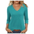 thumbnail image 1 of BXINGOHAI Womens 3/4 Length Sleeve Tops Summer V Neck Tee Shirts Dressy Casual Work Tunic Blouses Spring Clothes Mint Green,S, 1 of 5