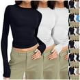 thumbnail image 1 of BXINGOHAI Womens 3 Pack Long Sleeve Tops Crew Neck Thermal Shirts Slim Fit T Shirt Layer Tee Shirts Tops White,L, 1 of 5