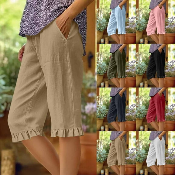 BXINGOHAI Womens Bermuda Shorts Knee Length with Pockets High Waisted Stretchy Casual Walking Long Shorts for Women Light Blue L