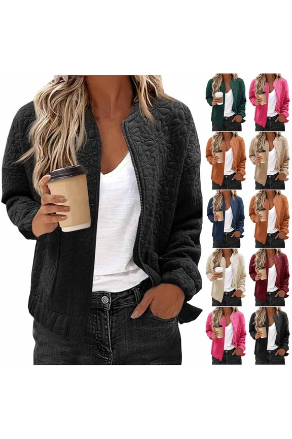 I Womens Bomber Jackets Lightweight Zip Up Fashion Cute Jacquard Coats Fall Varsity jacket Orange M