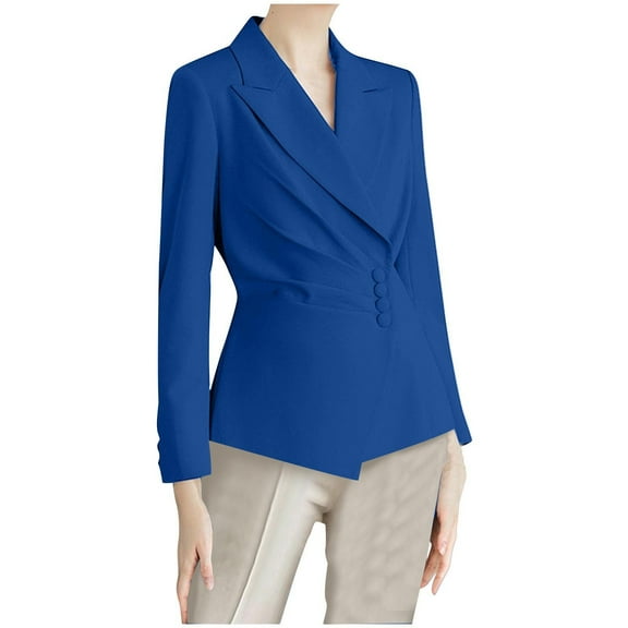 BXINGOHAI Womens Business Blazers Solid Long Sleeve Lapel Collar Button Jackets 2025 Office Work Blazer Outerwear Today Blue,XXXL