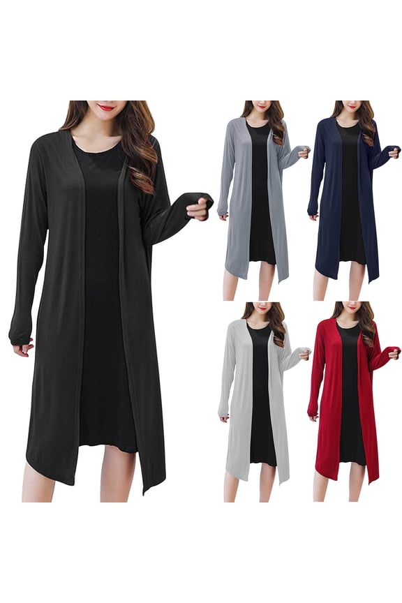 Womens Cardigans Lightweight Long Sleeve Duster Casual Long Cardigan Outerwear with Pockets Black,2XL