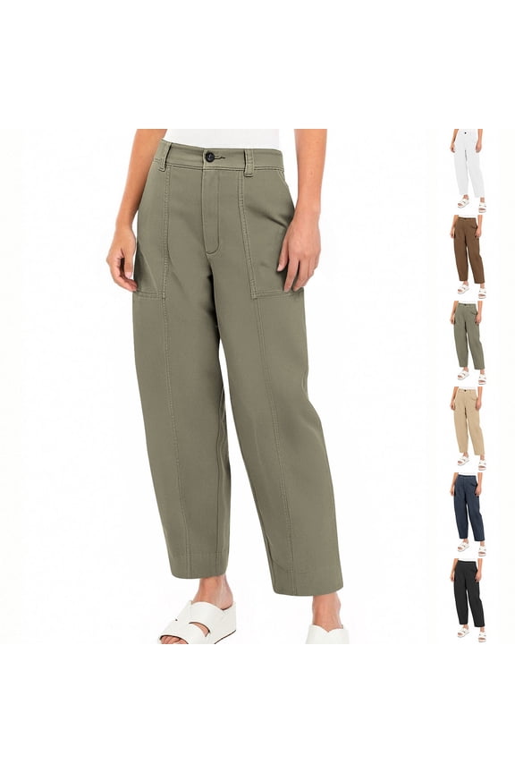Womens Cargo Work Pants with Pockets Casual Cotton Ripstop Construction Pants Brown M