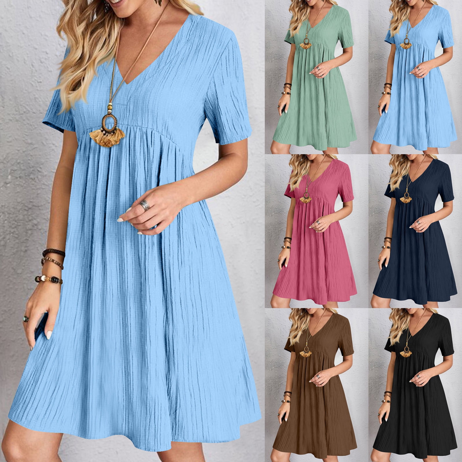 BXINGOHAI Womens Casual Dresses Short Sleeve V-Neck Dress Shift Dress ...