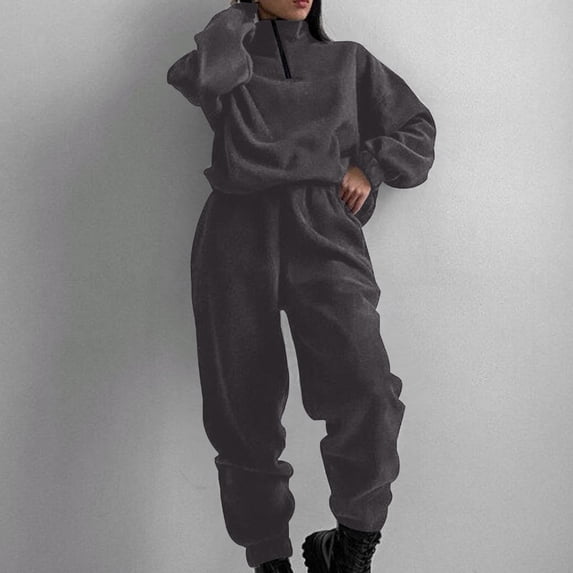 BXINGOHAI Womens Casual Fleece Tracksuit Set Full Zipper Hoodie Long Workout Pants Tracksuit Jogging Suits Fall Savings Dark Gray,L