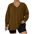 thumbnail image 1 of BXINGOHAI Womens Casual Long Sleeve V Neck Sweatshirts Cute Loose Fit Lightweight Pullover Fall Clothes Tunic Tops Orange 5XLL, 1 of 4