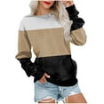 thumbnail image 1 of BXINGOHAI Womens Color Block Sweatshirts Thin Fleece Crewneck Pullover Shirts Long Sleeve Tops With Pockets Tops 2025 Fall Sweatshirt Under $10 Khaki,S, 1 of 5