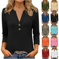 thumbnail image 1 of BXINGOHAI Womens Crew Neck 3/4 Sleeve Tops Basic Button T-Shirts Solid Loose Cute Tunic Tee Blouses Fit Pullover Dark Blue,2XL, 1 of 7
