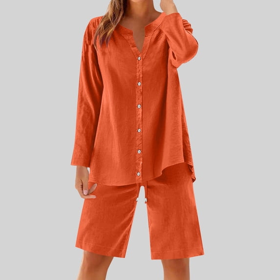 BXINGOHAI Womens Crew Neck Two Piece short Sets Cap Sleeve Drawstring Summer Sweatsuit with Pocket Orange M