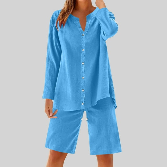 BXINGOHAI Womens Crew Neck Two Piece short Sets Cap Sleeve Drawstring Summer Sweatsuit with Pocket Sky Blue 5XL