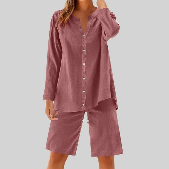 BXINGOHAI Womens Crew Neck Two Piece short Sets Cap Sleeve Drawstring Summer Sweatsuit with Pocket Watermelon Red S