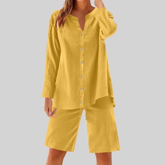 BXINGOHAI Womens Crew Neck Two Piece short Sets Cap Sleeve Drawstring Summer Sweatsuit with Pocket Yellow 3XL