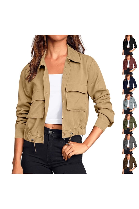 I Womens Cropped Bomber Jacket Button Down Varsity Jackets Shackets with Pockets Light Blue S