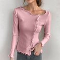 thumbnail image 1 of BXINGOHAI Womens Fall Casual Long Sleeve Shirts Henley Fitted Tee Blouse Crew Neck Button Knit Basic Going Out Tops Pink,Free Size, 1 of 5