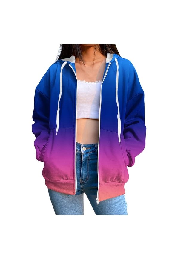 Womens Fashion Hoodie Long Sleeve Zip Up Hoodies Sweatshirt With Pocket Hooded Sweatshirts Casual Drawstring Jackets Today Dark Blue,S