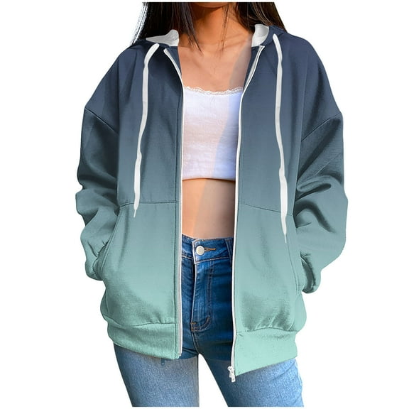 BXINGOHAI Womens Fashion Hoodie Long Sleeve Zip Up Hoodies Sweatshirt With Pocket Hooded Sweatshirts Casual Drawstring Jackets Green,S