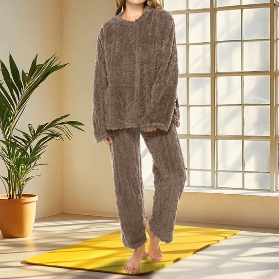 BXINGOHAI Womens Fluffy Fleece Pajama Set Soft Warm Pockets Button Down Long Sleeve Plush Fuzzy Sleepwear for Winter