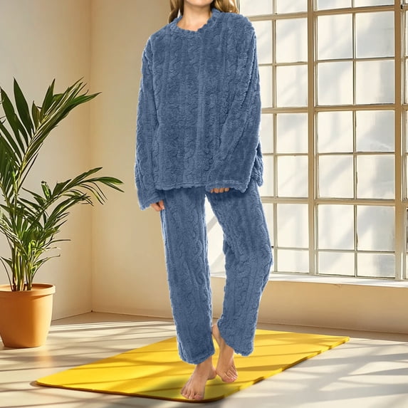 BXINGOHAI Womens Fluffy Fleece Pajama Set Soft Warm Pockets Button Down Long Sleeve Plush Fuzzy Sleepwear for Winter