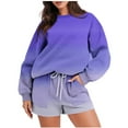 thumbnail image 1 of BXINGOHAI Womens Gradient 2 Piece Sets Thin Fleece Long Sleeved Sweatsuit Round Neck Sweatshirts and Sweat Shorts Casual Fall Winter Outfits Today Sales Blue,L, 1 of 6