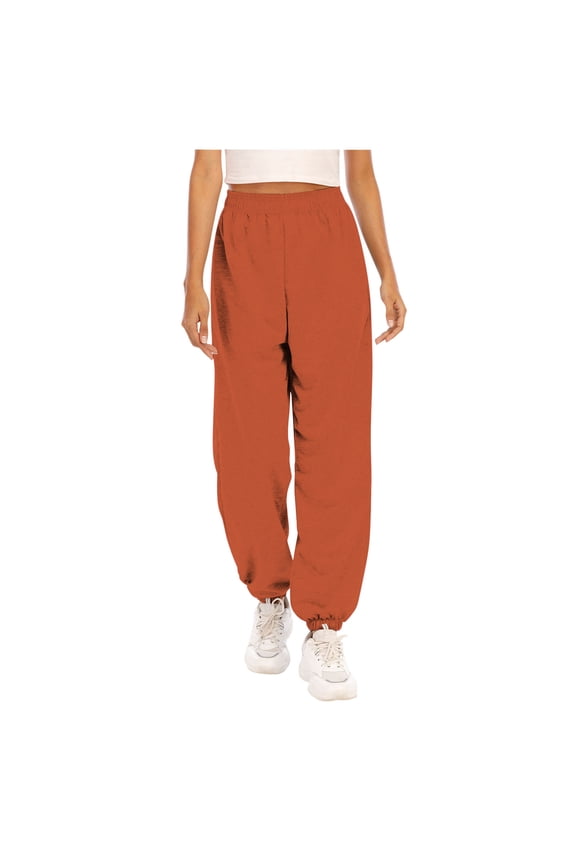 Womens High Waisted Sweatpants Drawstring Lounge Joggers Pants Loose Gym Running Sweatpants With Pocket Orange,S
