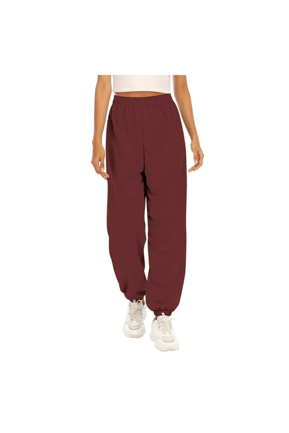 Womens High Waisted Sweatpants Drawstring Lounge Joggers Pants Loose Gym Running Sweatpants With Pocket Today Sales Wine,S