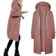 thumbnail image 1 of BXINGOHAI Womens Hooded Coat Thin Fleece Long Sleeved Open Front Jockeets Fashion Solid Zipper Top With Drawstring Pockets Pink,L, 1 of 6
