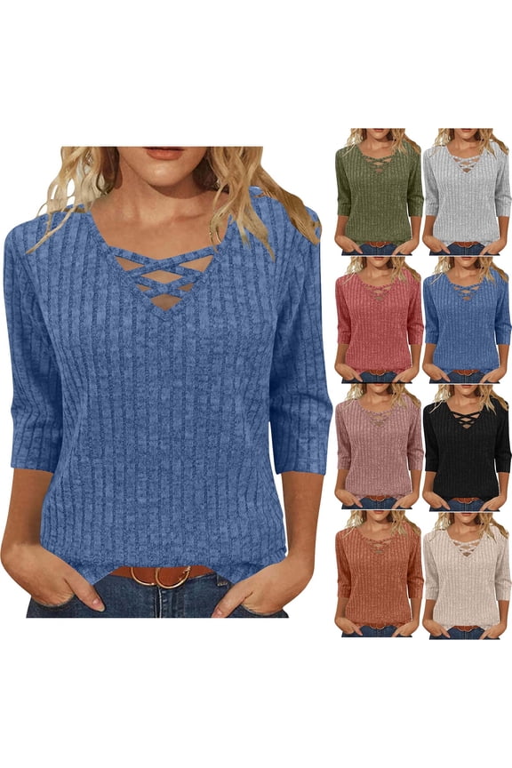 Womens Lightweight Cable Knit 3/4 Sleeve Soft Business Casual Trendy Classic Pullover Sweaters Fall Outfits Beige M