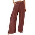 thumbnail image 1 of BXINGOHAI Womens Linen Pants Button High Waisted Wide Leg Pants Casual Elastic Waist Palazzo Pants Outdoor Beach Long Pants With Pockets Wine,L, 1 of 5