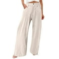 thumbnail image 1 of BXINGOHAI Womens Linen Pants Button High Waisted Wide Leg Pants Casual Elastic Waist Palazzo Pants Outdoor Beach Long Pants With Pockets Today Sales Beige,XXXL, 1 of 5