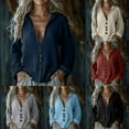 thumbnail image 1 of BXINGOHAI Womens Long Sleeve Button Down Cotton Linen Shirt Blouse Loose Fit Casual V-Neck Tops Black 2XL, 1 of 6