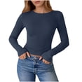 thumbnail image 1 of BXINGOHAI Womens Long Sleeve Shirts Fitted Tops Base Layering Tight Thermal Undershirts Dark Blue L, 1 of 7