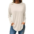 thumbnail image 1 of BXINGOHAI Womens Long Sleeve Tops Fashion Fall Crewneck Shirts Solid Basic Pullover Blouse Outdoor Daily Tunic Tees Under $10 Beige,L, 1 of 5
