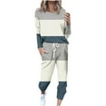 thumbnail image 1 of BXINGOHAI Womens Oversized 2 Piece Sets Fashion Color Block Sweatsuits Crewneck Long Sleeve Sweatshirt and Drawstring Elastic Waistband Sweatpants Casual Holiday Set Today Navy,M, 1 of 5