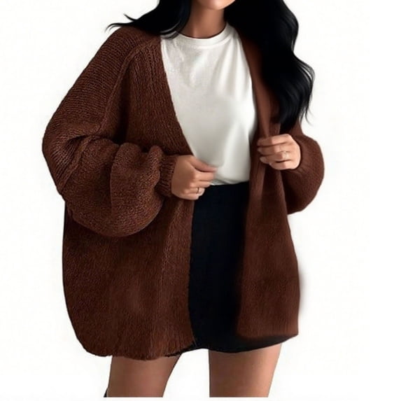 BXINGOHAI Womens Oversized Cardigans Button Up Long Lantern Sleeve Chunky Knit Casual Soft Fall Sweater Coats Brown M