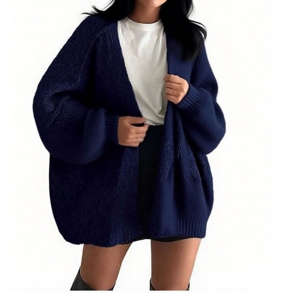 BXINGOHAI Womens Oversized Cardigans Button Up Long Lantern Sleeve Chunky Knit Casual Soft Fall Sweater Coats Dark Blue S