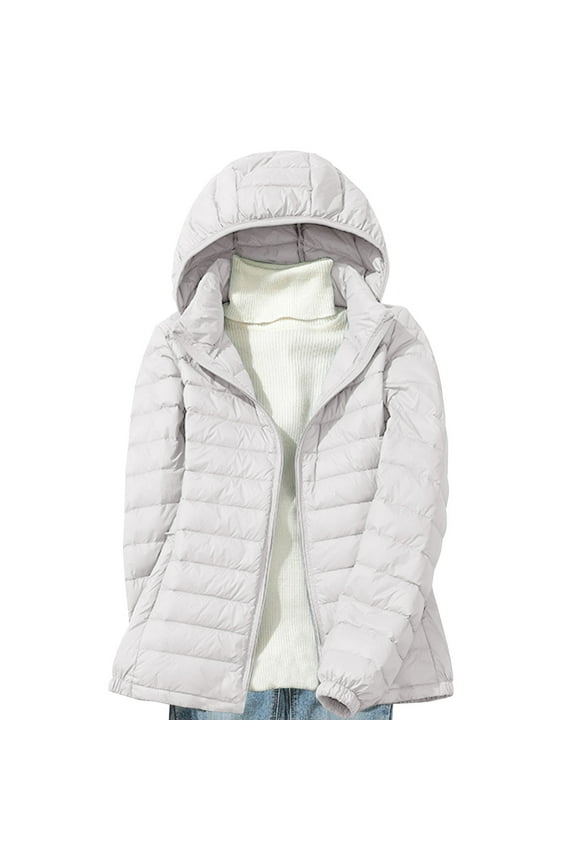 Womens Oversized Down Jacket Lightweight Long Sleeve Hoodies Jackets Detachable Hood Coat Keep Warm Tops White,XXXL