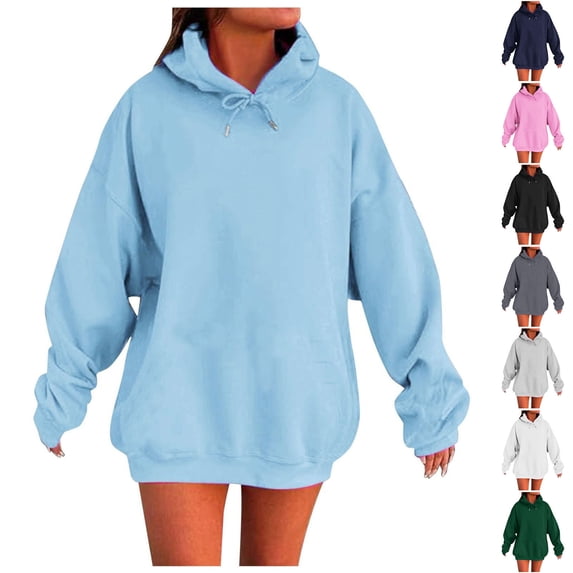 BXINGOHAI Womens Oversized Sweatshirts Fleece Hoodies Long Sleeve Shirts Pullover Fall Outfits with Pocket Blue XL