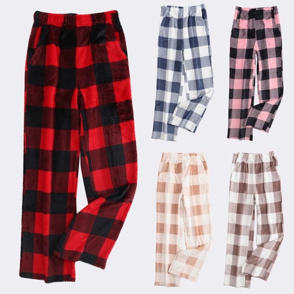 BXINGOHAI Womens Pajama Pants Plaid Stretch Comfy Lounge Pants Drawstring Sleep Bottoms with Pockets Red S
