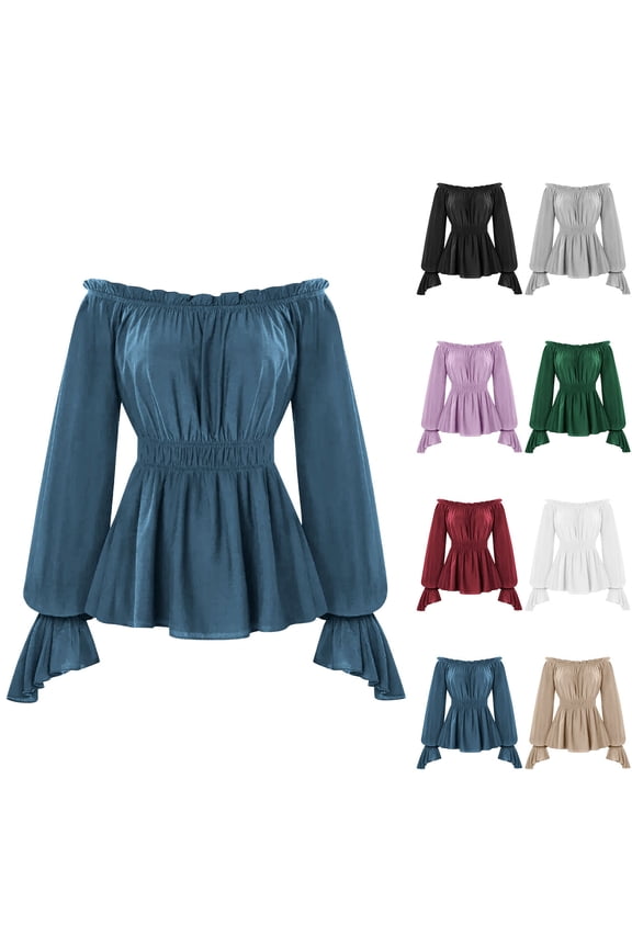 I Womens Renaissance Victorian Peasant Ruffle Smocked Waist Boho Pirate Shirt Blouse Cosplay Costume Khaki S